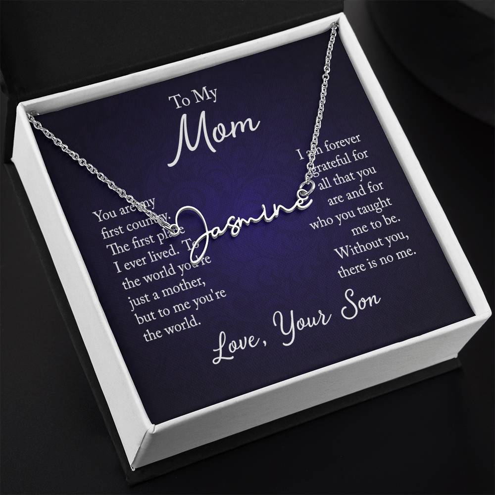 Signature Name Necklace w/ Message Card - For Mom From Son