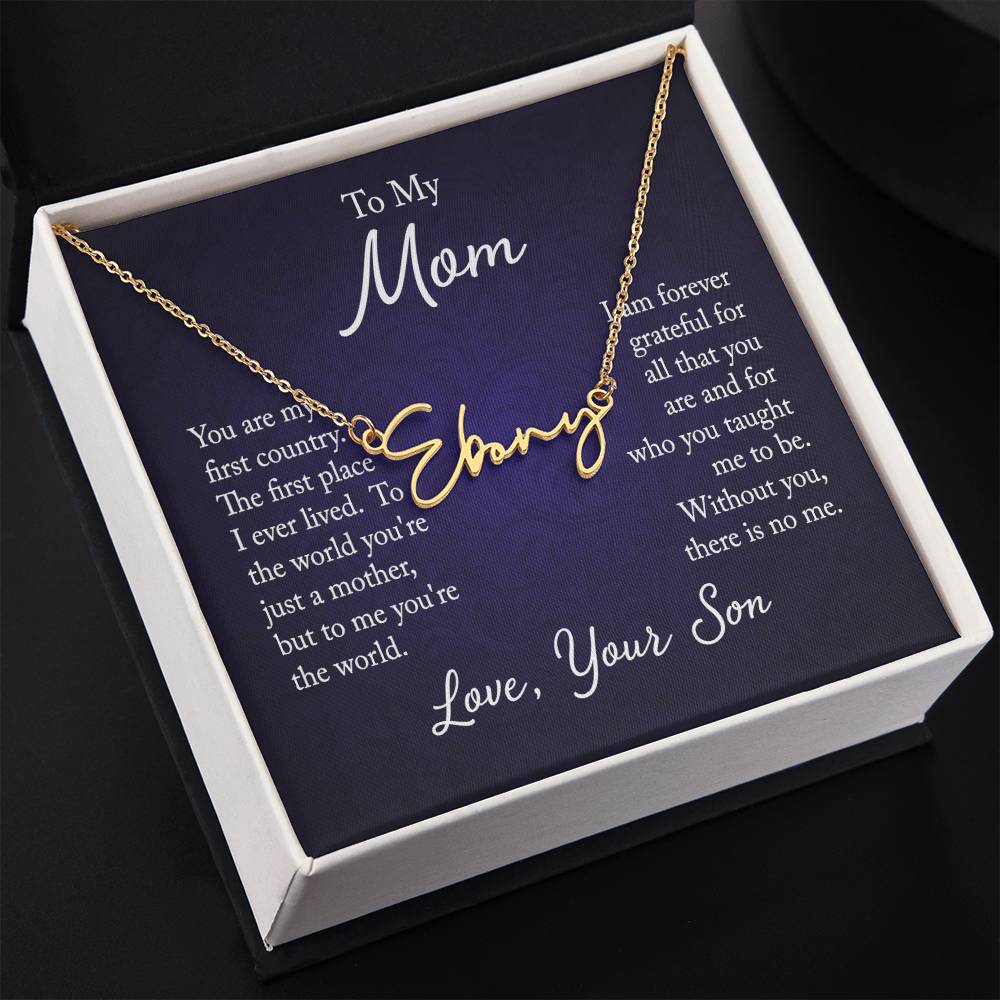 Signature Name Necklace w/ Message Card - For Mom From Son