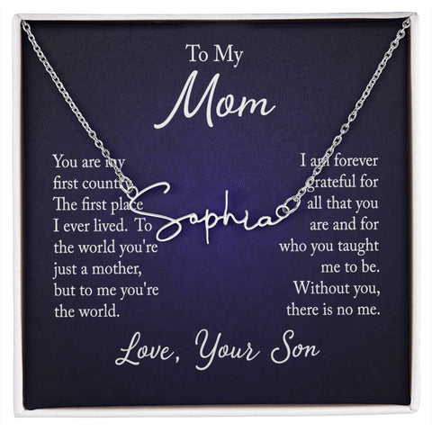 Signature Name Necklace w/ Message Card - For Mom From Son