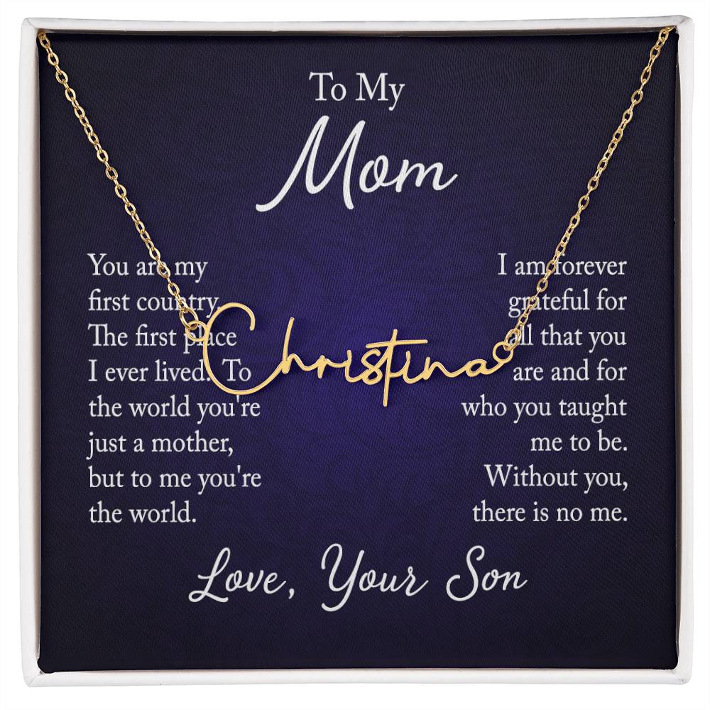 Signature Name Necklace w/ Message Card - For Mom From Son