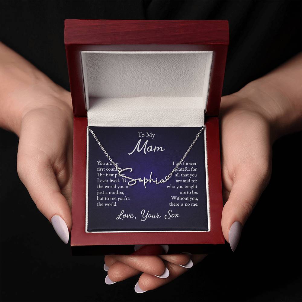 Signature Name Necklace w/ Message Card - For Mom From Son