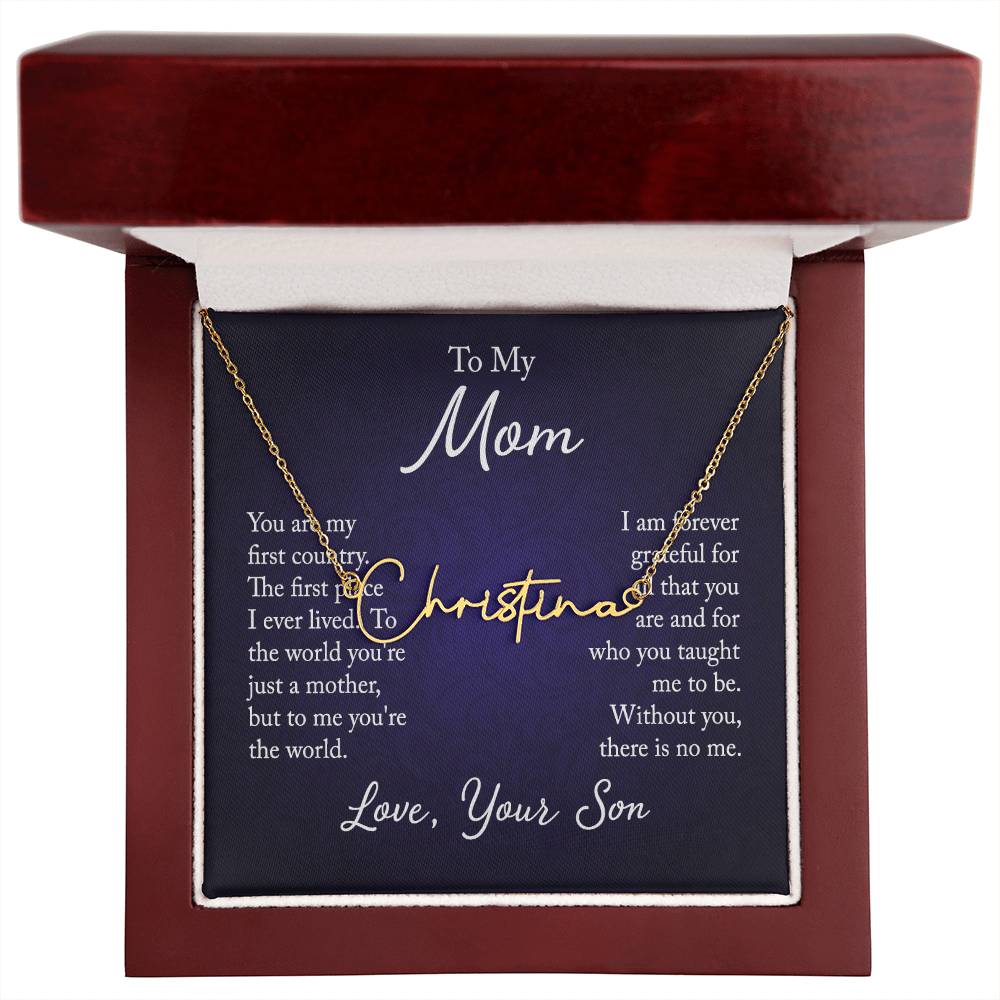 Signature Name Necklace w/ Message Card - For Mom From Son